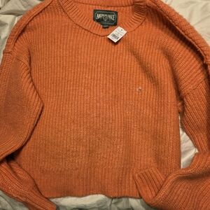 NWT American Eagle Orange Ribbed Knit Crewneck Sweater - Size M